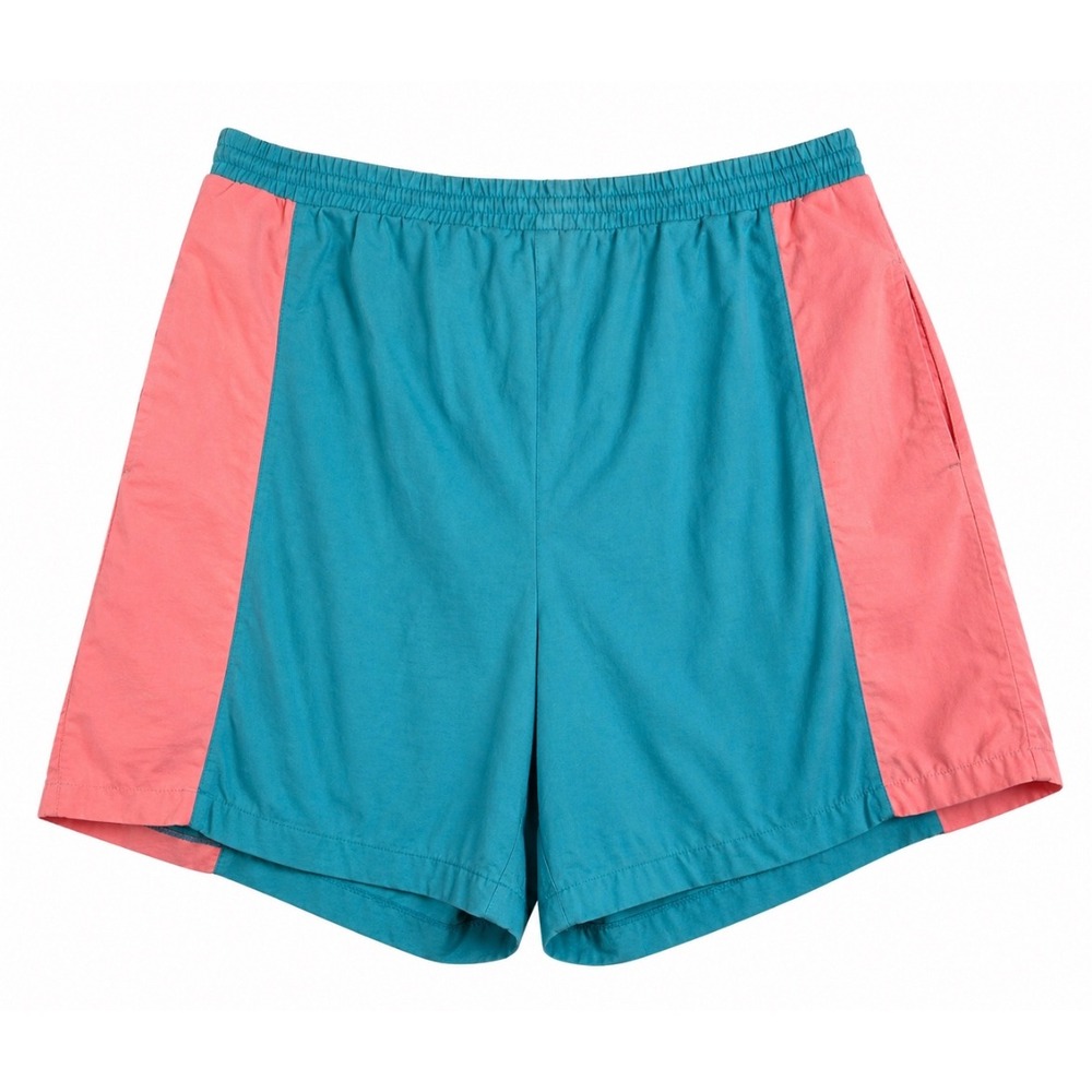 Vintage Casual Isle Colorblock Athletic Shorts XL Teal Pink Retro Gym Beach